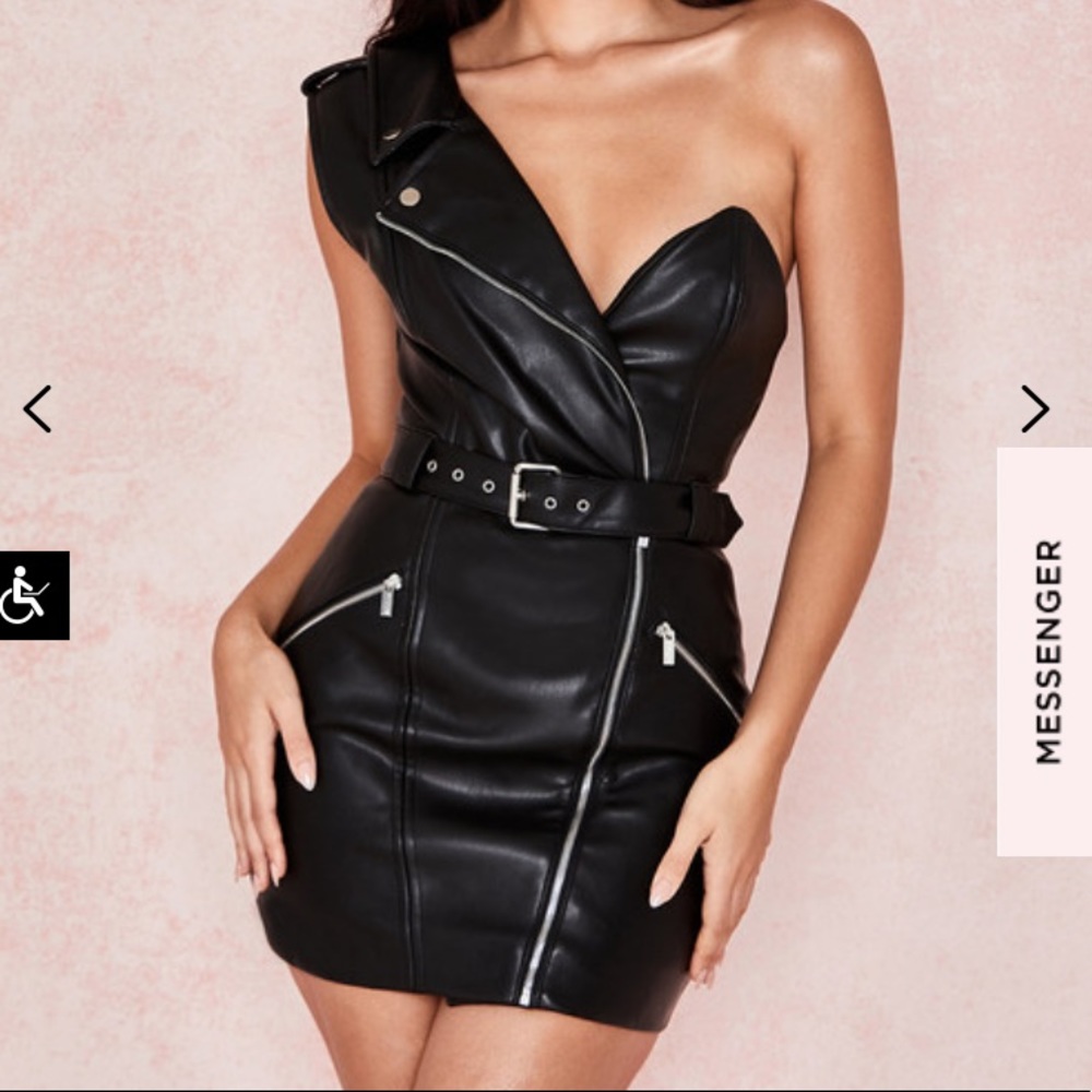 House of CB Roselle Black Vegan Leather Dress